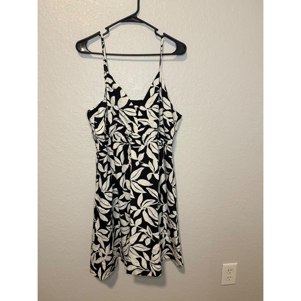 A New Day Black and White Leaf Print Sleeveless Mini Dress - L - Picture 6 of 6